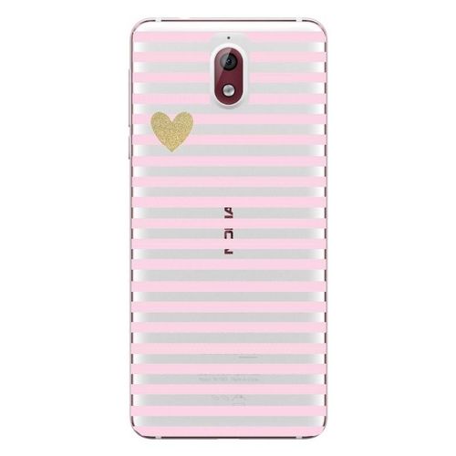Coque Nokia 3.1 2018 Raye Rose Transparent Coeur Dore