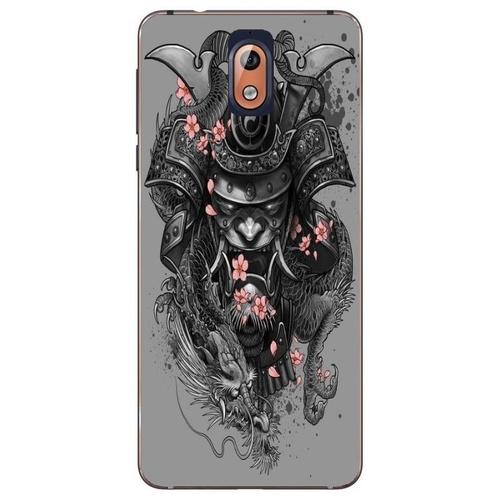 Coque Nokia 3.1 2018 Samourai Fleur Cerisier Dragon Guerrier