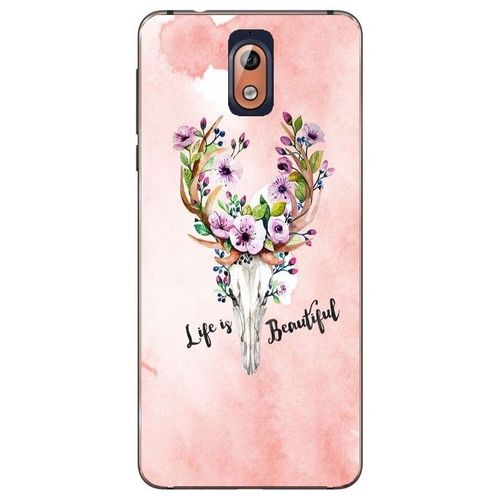 Coque Nokia 3.1 2018 Skull Bull Rose Pastel Boheme Fleur