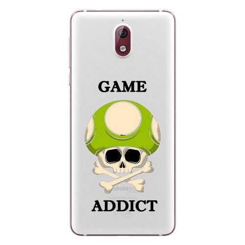 Coque Nokia 3.1 2018 Game Over Addict Tete De Mort Vert Skull Geek Retro Transparente