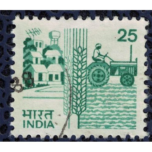 Inde 1985 Oblitéré Used Agriculture Village Blé Et Tracteur
