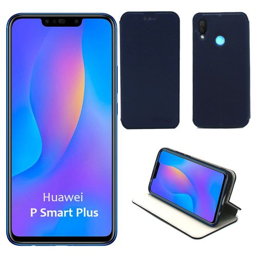 Huawei P Smart Plus : Etui Luxe Bleu Ultra Slim Cuir Style Stand - Housse Coque De Protection Smartphone 2018 Huawei Psmart+ Bleue - Accessoires Pochette Case ! ¿