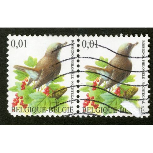 Deux Timbres Oblitérés Belgique - België, Rossignol Philomèle, 0.01