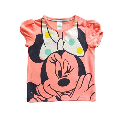 T Shirt Rose Saumon Tete Minnie. C&a. Polyester. Coton. Taille 12 Mois. 80 Cm