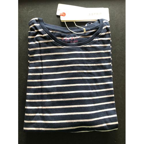 Esprit - Tee-Shirt Manche Longue Marinière Bleu Marine/Rose Pâle - Pour Fille - Taille : 128 - 134 Cm ( 8 - 9 Ans ) - Coton Biologique
