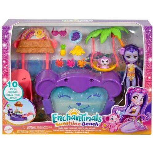 Coffret Enchantimals La Pisicne + 10 Pieces + Poupée + Singe - Set Figurine 15cm + Animal Et Accessoires + 1 Carte Animal - Mini-Poupée