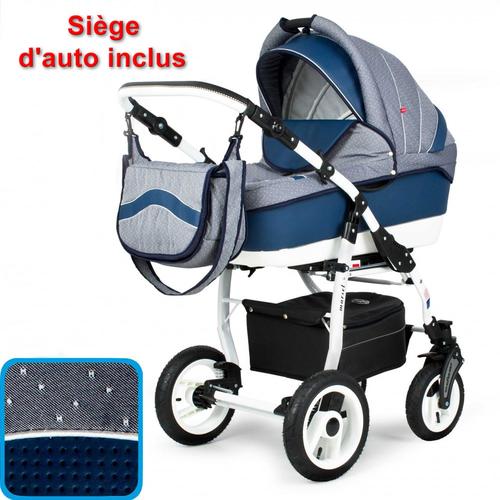 Poussette / Landau combiné 3en1 multifonctions avec siège-auto & équipement  bébé enfant MARSEL PerFor - cadre Classic - Bleu marine à pois - Bleu  marine