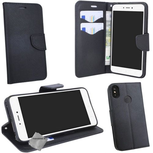 Housse Etui Coque Pochette Portefeuille Pour Xiaomi Redmi Note 5 + Verre Trempe - Noir / Noir