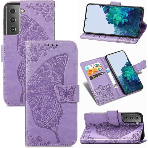 Étui De Protection À Rabat Pour Samsung Galaxy S22 Magnétique Avec Compartiment Pour Cartes Pour Samsung Galaxy S22 Lilas