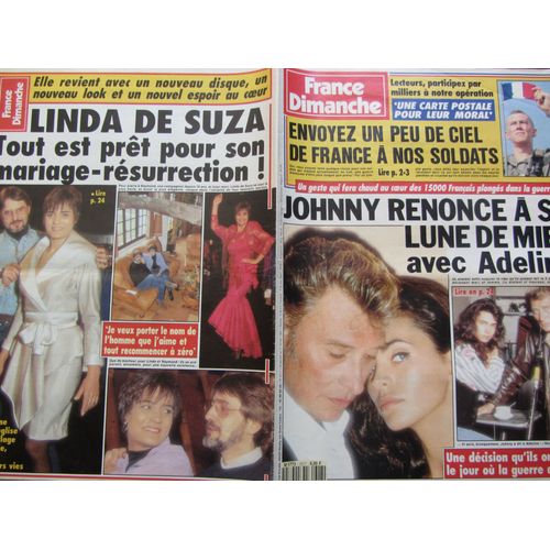 France Dimanche / 26-01-1991 N°2317 : Johnny Hallyday / Adeline Blondieau (3/4p) Sylvie Vartan (3p)