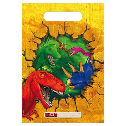 6 Sacs De Fête En Plastique Dinosaures 18 X 30 Cm Taille Unique
