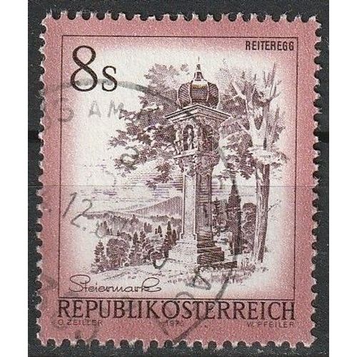 Série Paysages, Timbre Autriche Oblitéré "Wegmonument Bij Reiteregg, Stiermarken" 1976 N° 1335