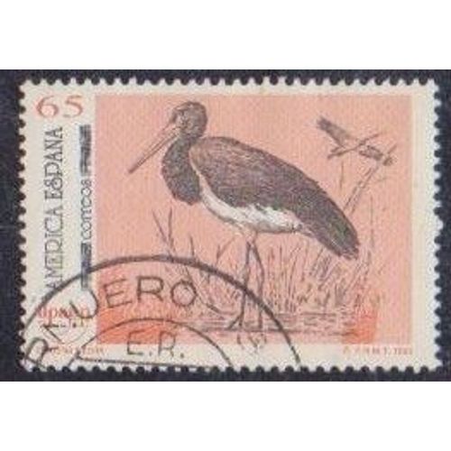 Timbre DEspagne N°2863 Y & T 65 P. Rose Orangé Et Brun-Noir Série "America-U.P.A.E.P." (Union Postale Amériques-Espagne-Portugal) Espèces Animales En Danger Cigogne Noire