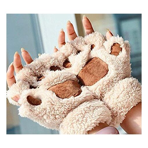 Gant - mitaine,Gants de patte de griffe de chat mignons pour femmes,mitaines en peluche,chaud