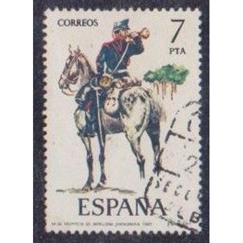 Timbre DEspagne N°2072 Y & T 7 P. Polychrome Uniformes Militaires Trompette De L'artillerie Divisionnaire