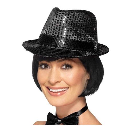 Chapeau En Feutre Noir Avec Paillettes (Taille Unique Adulte)