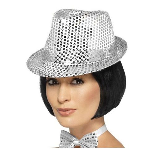 Chapeau En Feutre Argent Avec Paillettes (Taille Unique Adulte)