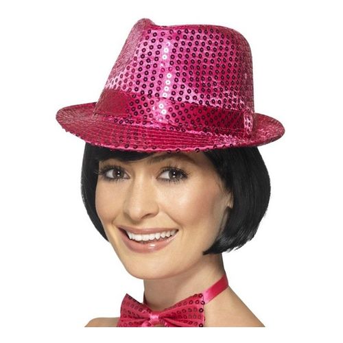 Chapeau En Feutre Rose Avec Paillettes (Taille Unique Adulte)