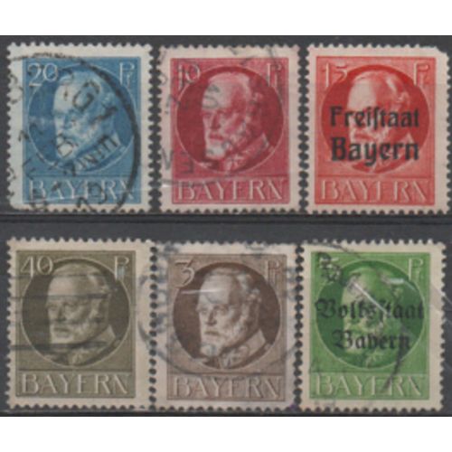 Allemagne : Lot De 6 Timbres Du Bayern Émis En 1919 Et Représentant Louis Iii De Bavière. .