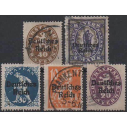 Allemagne : Lot De 5 Timbres Du Bayern Surchargés "Deutches Reich.