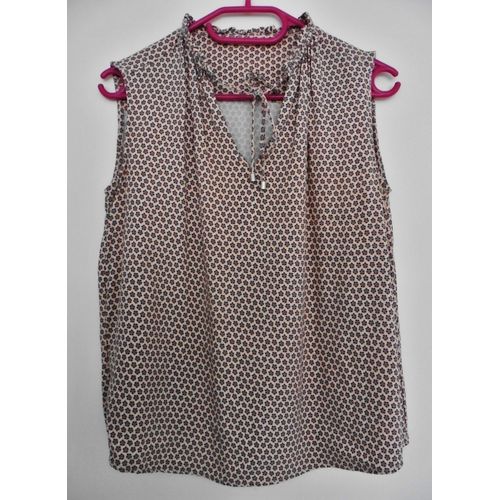 T Shirt. Blouse. Beige À Imprimé Multicolore. Promod. Taille 38