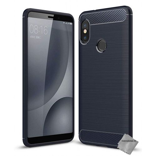 Housse Etui Coque Silicone Gel Carbone Pour Xiaomi Mi A2 + Verre Trempe - Bleu Fonce