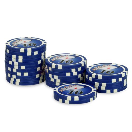 Rouleau 25 Jetons Royal Flush 10 Bleu