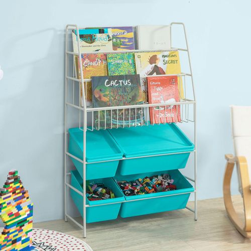 Sobuy® Kmb07-B 2 En 1 : Bibliothèque + Coffre De Rangement Coffre À Jouets Étagère À Livres Pour Enfants Porte-Revues Étagère De Rangement Jouets