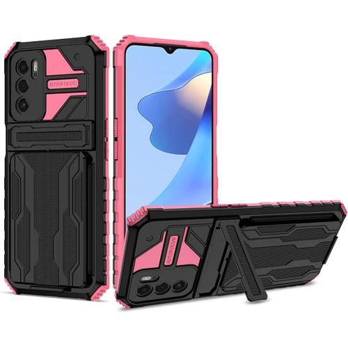 Coque Pour Oppo A16/A16s, Tpu/Pc Anti-Choc Armor Bumper Étui, Back Avec Carte Fente Protection Case - Rose