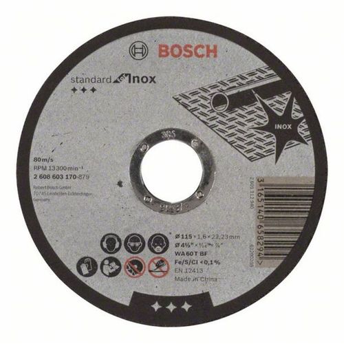 Disque à tronçonner à moyeu plat Standard for Inox WA 60 T BF, 115 mm, 22,23 mm, 1,6 mm 1pc