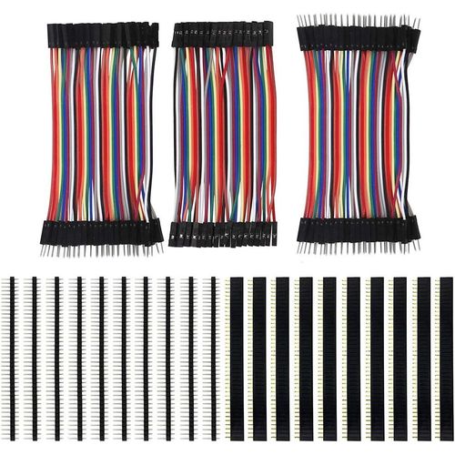 120Pcs 3X10Cm Cbles Jumper Wires 40Pin Mle  Femelle, Mle  Mle, Femelle  Femelle Et 20Pcs 2.54Mm Bande De Pin-Tte 40Pin Mle Et Femelle  Simple Range Pour Arduino
