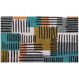 Tapis Coco Naturel/Pvc 45x75 Cm Ep. 35 Mm Bleu Gris Vert