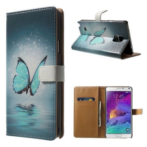 Etui Folio A Rabat Samsung Galaxy Note 4 Le Papillon Bleu Eco-Cuir (Pu)