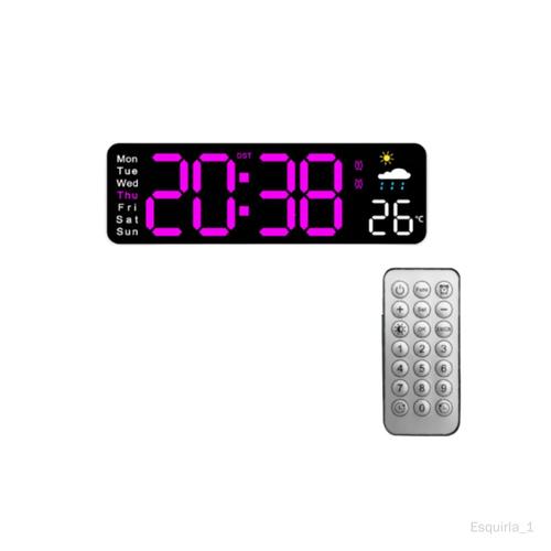 Horloge murale numérique légère à LED, pour étude intérieure, chevet Noir et Rose Rouge