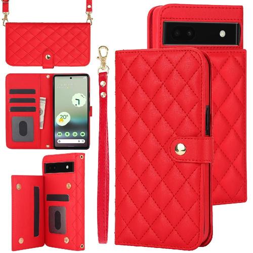 Étui Pour Google Pixel 8a Brosse Antivol Protection Premium Style Crossbody Avec 5 Fentes Pour Cartes Fonction De Support Étui Portefeuille En Cuir - Rouge