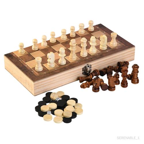 Jeux De Société 3 En 1, Compétences Cognitives, Jeu D'échecs En Bois Pour 29cmx29cmx1,8cm 29cmx29cmx18cm