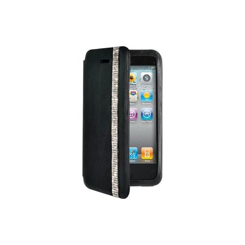 Etui Iphone 4 / 4s Noir A Rabat Orné De Véritables Cristaux Swarovski Bande De Diamant