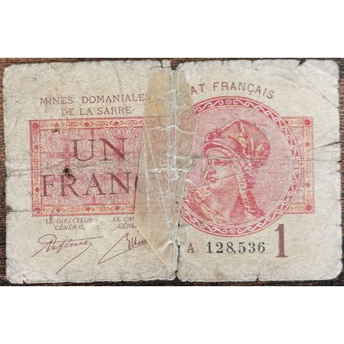 Billet De 1 Franc Mines Domaniales De La Sarre État Français A 128536 Cf Photos