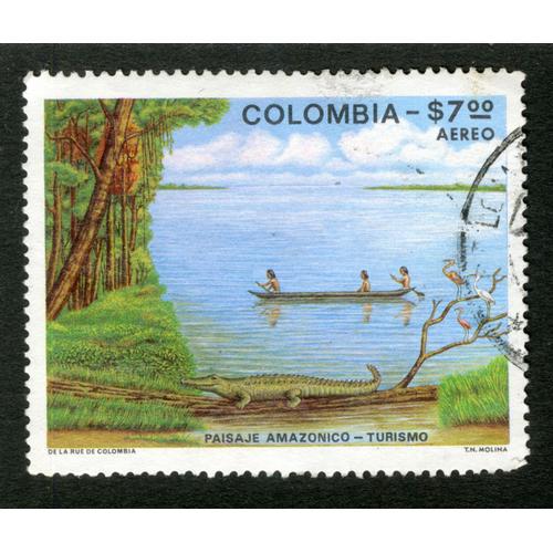Timbre Oblitéré Colombia, Paisaje Amazonico - Turismo, S 7.00 Aereo