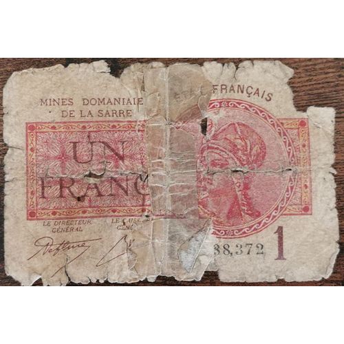 Billet De 1 Franc Mines Domaniales De La Sarre État Français A 338372 Cf Photos