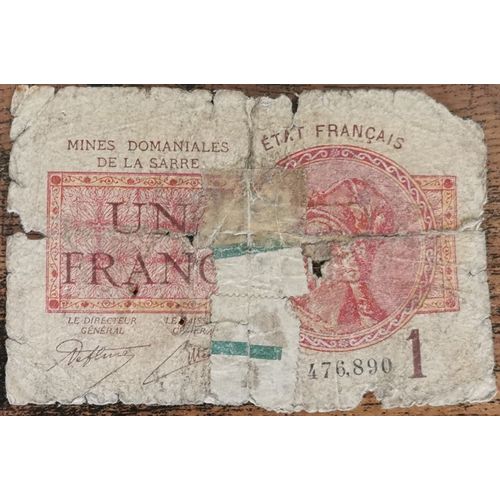 Billet De 1 Franc Mines Domaniales De La Sarre État Français A 476890 Cf Photos