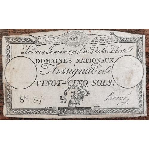 Assignat 25 Sols - 4 Janvier 1792 - Série 39 - Domaine Nationaux