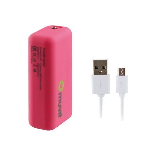 Muvit Power Bank - Banque D'alimentation - 2600 Mah - 1 A (Usb) - Sur Le Câble : Micro-Usb - Rose