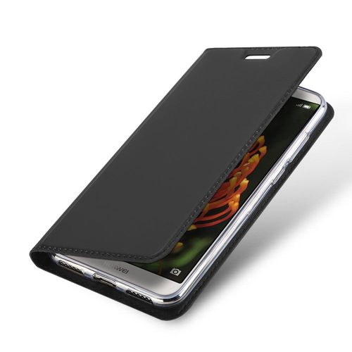 Etui Folio Pour Huawei Y6 2018 Gris Avec Rabat Latéral Et Fonction Stand