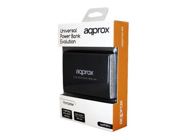 Approx Pocket Universal Evolution - Banque D'alimentation - 7800 Mah - 2.1 A - 2 Connecteurs De Sortie (Usb) - Sur Le Câble : Micro-Usb - Noir