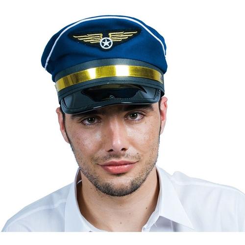 Casquette De Pilote Bleu Et Doré