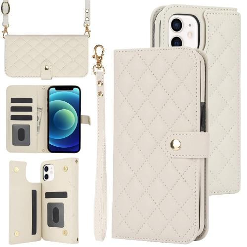 Étui Pour Iphone 13 Mini Fonction De Support Étui Portefeuille En Cuir Style Crossbody Avec 5 Fentes Pour Cartes Protection Premium Brosse Antivol - Blanc