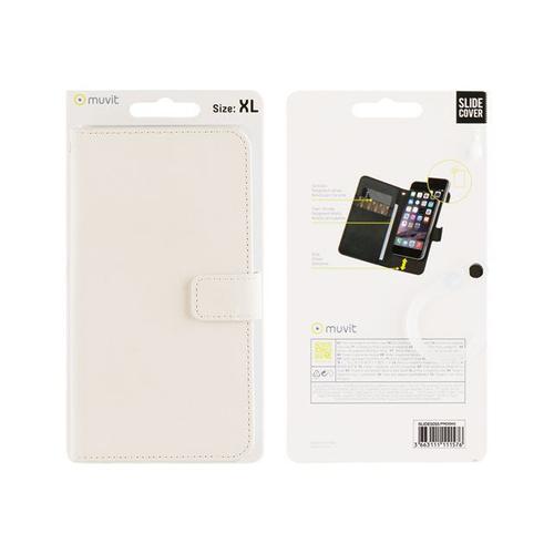 Muvit Slidecover Universel Folio Xl - Étui À Rabat Pour Téléphone Portable - Cuir Saffiano - Blanc