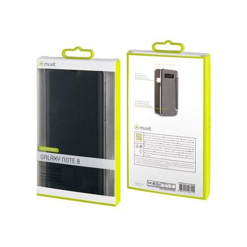 Muvit Folio Case - Étui À Rabat Pour Téléphone Portable - Noir, Transparent - Pour Samsung Galaxy Note8
