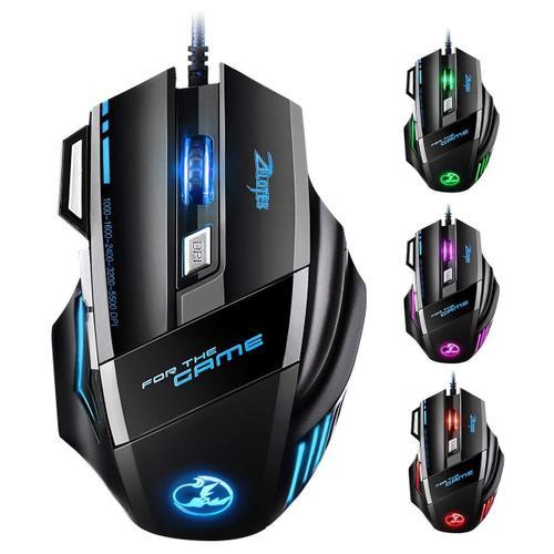 Eleyooner Souris Gamer Professionnel 5500 DPI Jeux de Souris Joueur, LED Optique Gaming Mouse 7 Boutons pour Ordinateur Portable, Joueurs, Gamer - 1000 DPI (Rouge)/ 1600 D